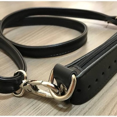 Φερμουάρ 22 cm με δέρμα & λουρί χιαστί