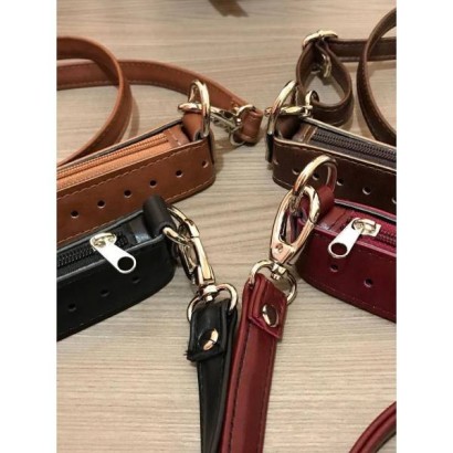 Φερμουάρ 22 cm με δέρμα & λουρί χιαστί