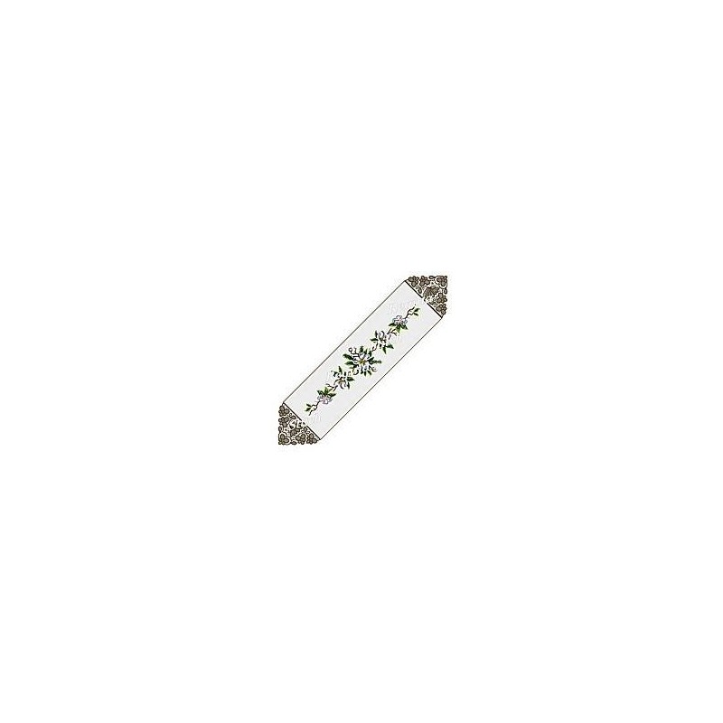 Table Runner Cross Stitch Etamine Fabric Rose Almond Tree White 8310