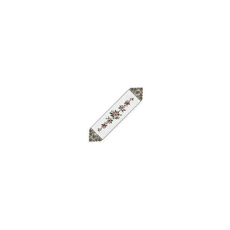 Table Runner Cross Stitch Etamine Fabric Rose Almond Tree Pink 8311